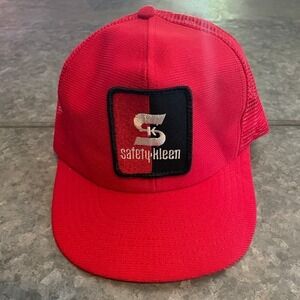 Vintage Safety Kleen Patch Snapback Trucker Hat Cap Red USA Made Mesh 90s Y2K